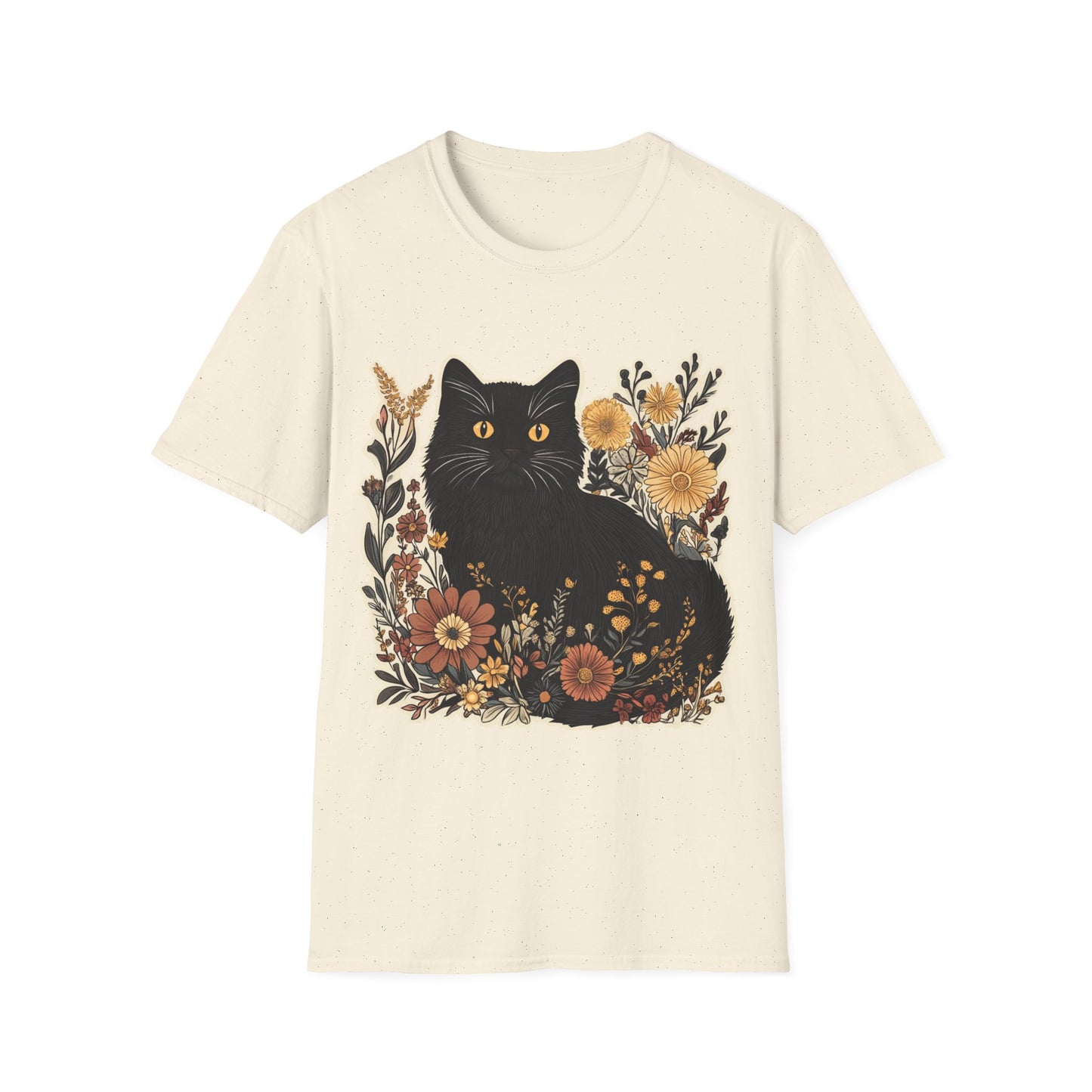 Black Cat Floral Unisex Softstyle T-Shirt