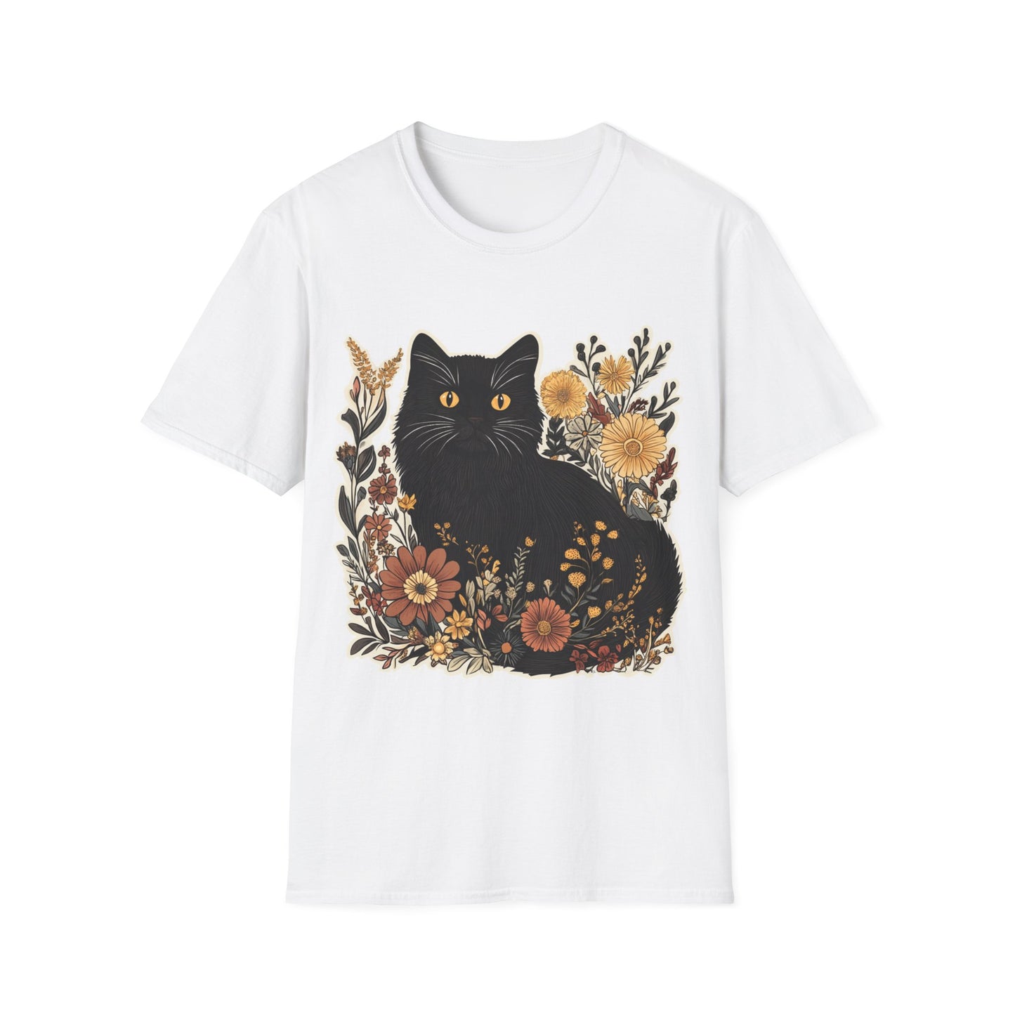 Black Cat Floral Unisex Softstyle T-Shirt
