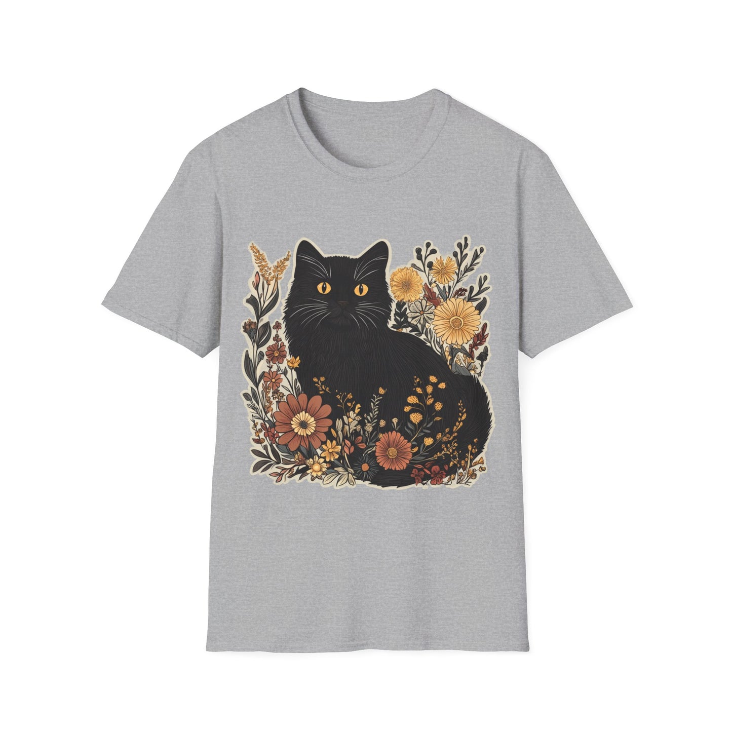 Black Cat Floral Unisex Softstyle T-Shirt
