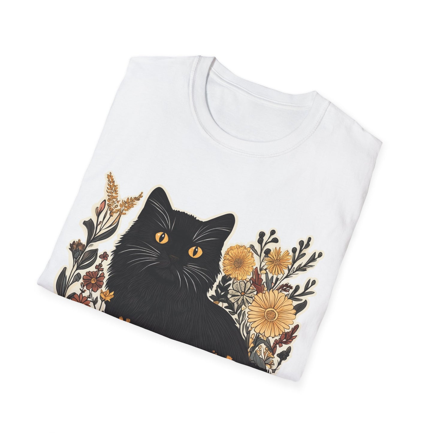 Black Cat Floral Unisex Softstyle T-Shirt