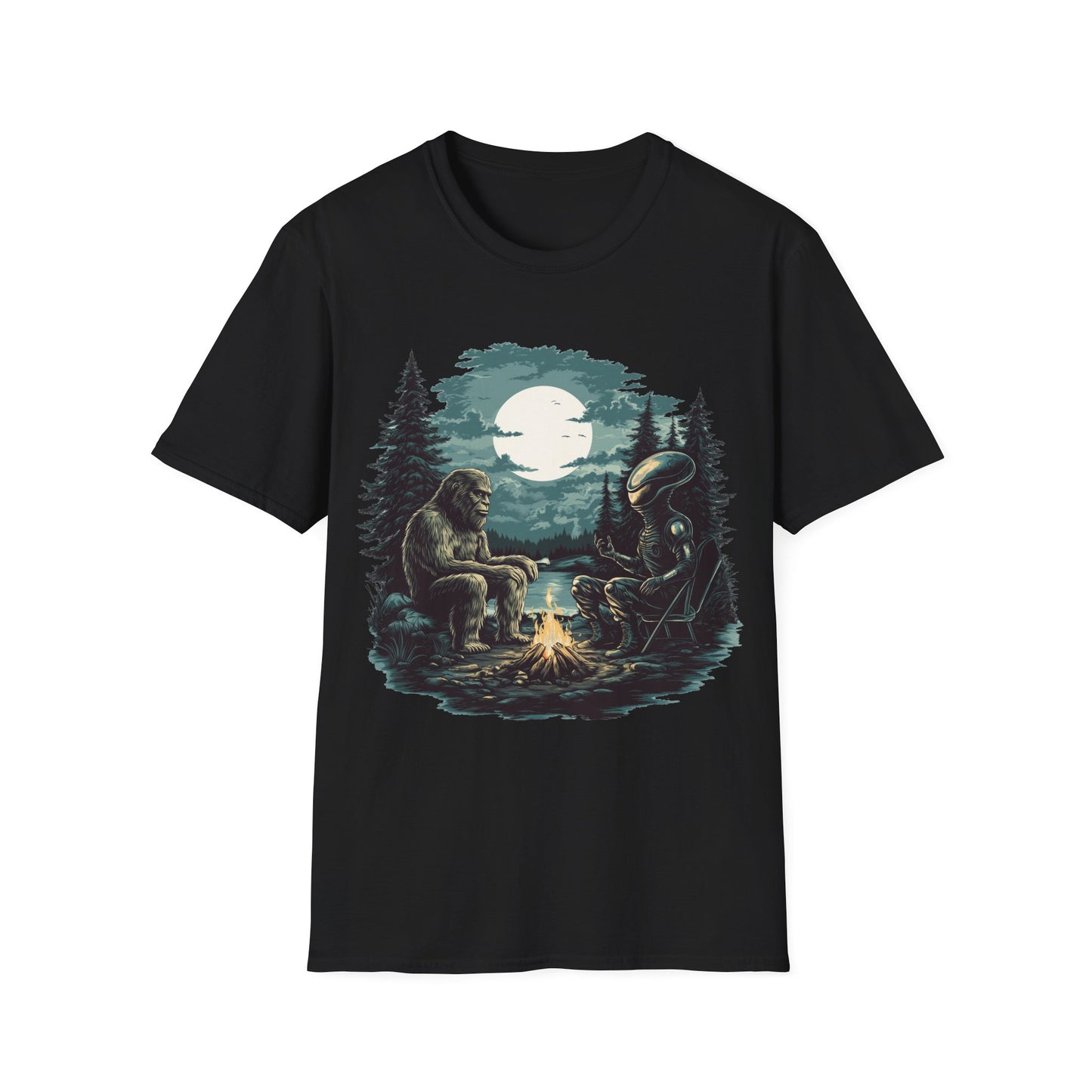 Bigfoot and Alien Campfire T-Shirt