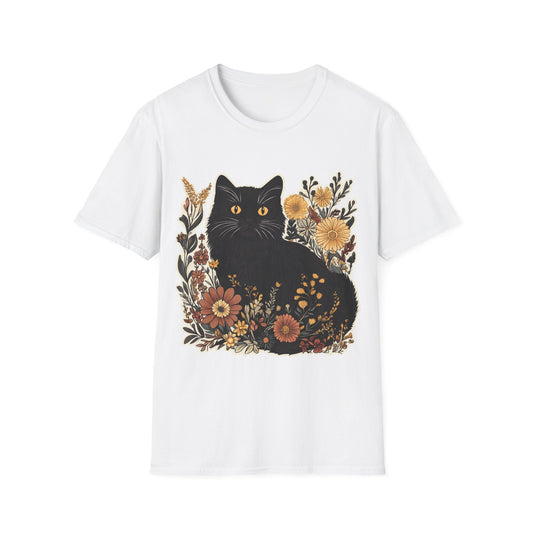 Black Cat Floral Unisex Softstyle T-Shirt