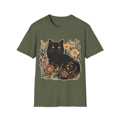 Black Cat Floral Unisex Softstyle T-Shirt