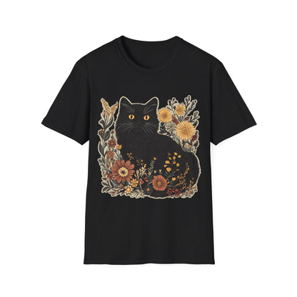 Black Cat Floral Unisex Softstyle T-Shirt