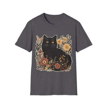 Black Cat Floral Unisex Softstyle T-Shirt