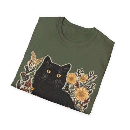 Black Cat Floral Unisex Softstyle T-Shirt
