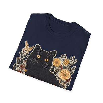 Black Cat Floral Unisex Softstyle T-Shirt