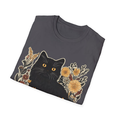 Black Cat Floral Unisex Softstyle T-Shirt