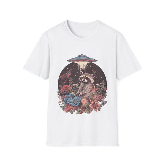Cosmic Raccoon Floral Boho Retro Ufo T-Shirt