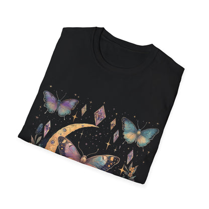 Butterfly & Floral Moon Crystals Crescent Iridescent T-Shirt