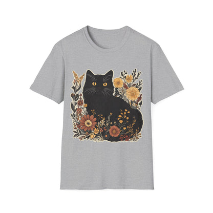Black Cat Floral Unisex Softstyle T-Shirt