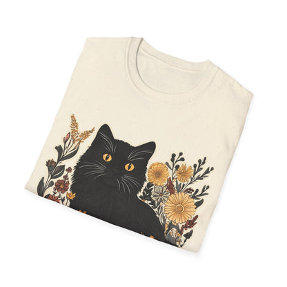 Black Cat Floral Unisex Softstyle T-Shirt