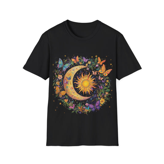 Sun & Moon Floral Moon and Sun Mystical Boho T-Shirt