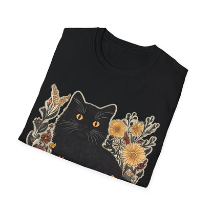 Black Cat Floral Unisex Softstyle T-Shirt