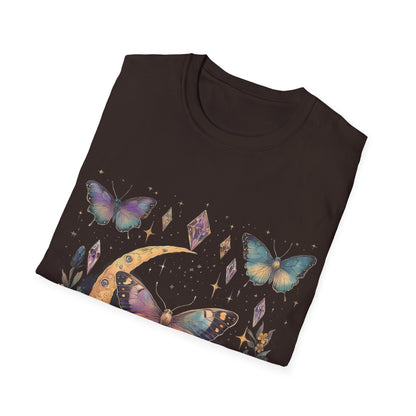 Butterfly & Floral Moon Crystals Crescent Iridescent T-Shirt