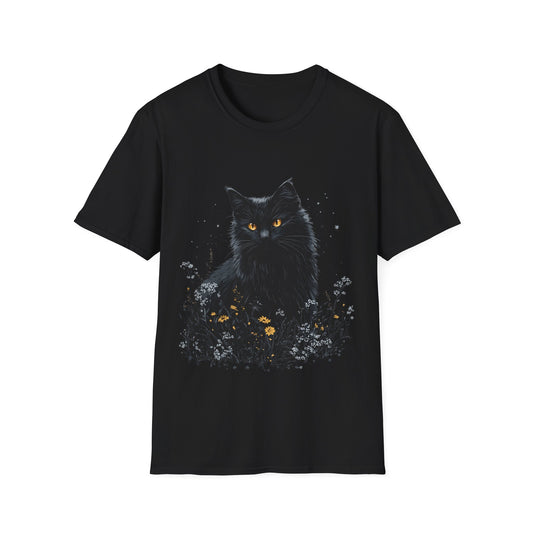 Mystical Black Cat floral T-Shirt