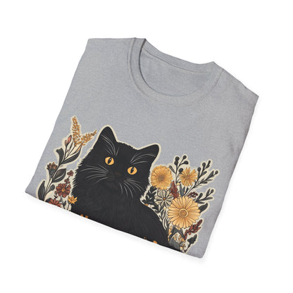 Black Cat Floral Unisex Softstyle T-Shirt